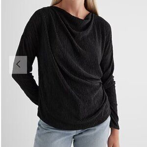 NWT  Skimming Textured Draped Cowl Neck Ruched Side Top